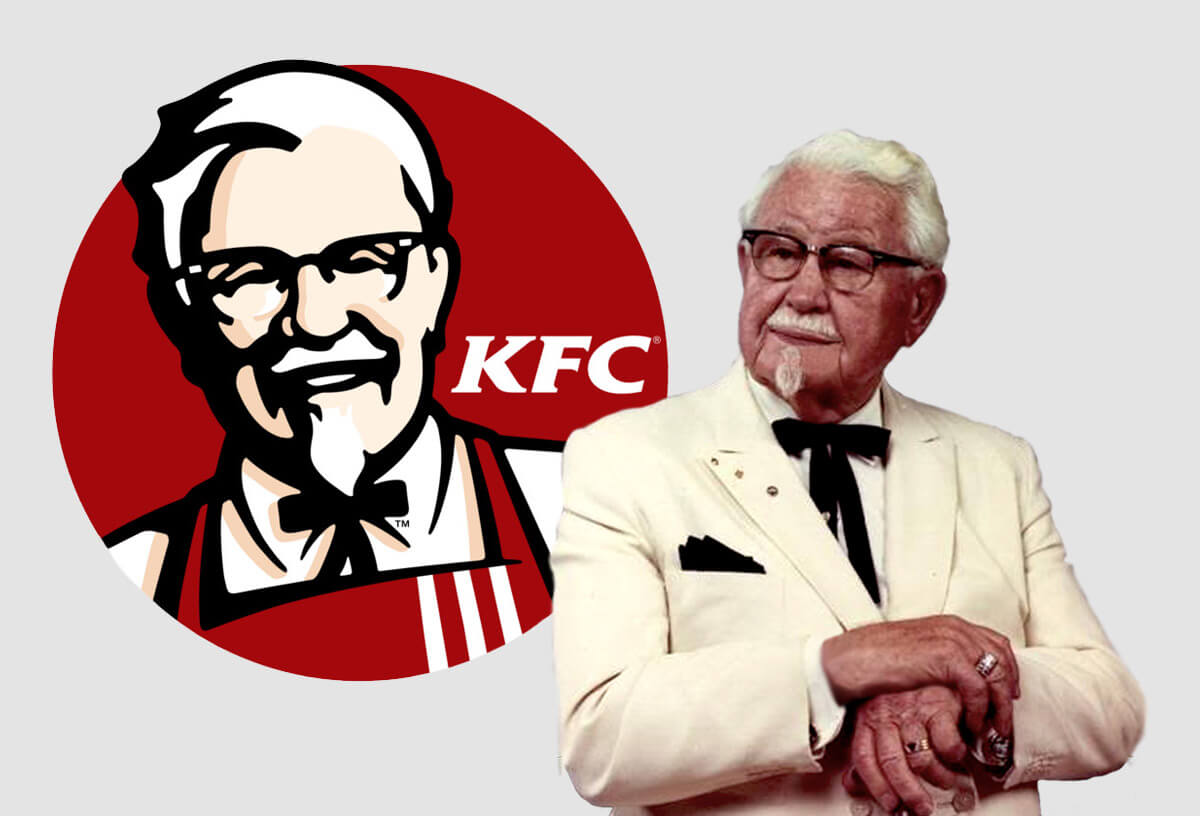Una imagen del logo de KFC y su fundador. 